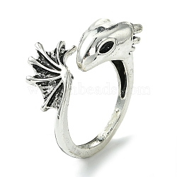 Dragon Alloy Open Cuff Rings, Lead Free & Cadmium Free, Antique Silver, 11mm, Inner Diameter: 20mm(RJEW-K275-36AS)