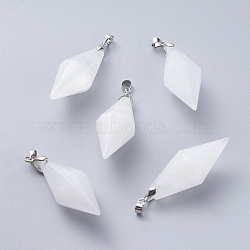 Natural Quartz Crystal Pendants, with Platinum Tone Brass Ice Pick Pinch Bails, Faceted, Bicone, 45~46x16~17mm, Hole: 4.5x4mm(G-G807-D07)