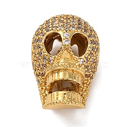 Rack Plating Brass with Cubic Zirconia Beads, Cadmium Free & Lead Free, Long-Lasting Plated, Skull, Real 18K Gold Plated, 17x11.5x11mm, Hole: 1.2~1.6mm(KK-S406-12G)