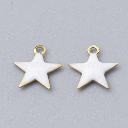Brass Charms, Enamelled Sequins, Raw(Unplated), Star, White, 10.5x10x1.5mm, Hole: 1mm(KK-S345-060A-09)