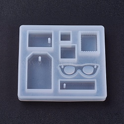Pendant Silicone Molds, Resin Casting Molds, For UV Resin, Epoxy Resin Jewelry Making, Rectangle & Square & Glasses, White, 80x90x11mm, Hole: 2mm & 2.5mm, Inner Size: 11~41mm(DIY-L005-17)