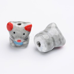 Handmade Porcelain Beads, Famille Rose Porcelain, Twelve Chinese Zodiac Signs, Mouse, 17x16x13mm, Hole: 2~3mm(PORC-I009-06)