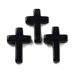 Natural Obsidian Pendants, Cross Charms, 30.5x20x6mm, Hole: 1.4mm(G-H007-09F)