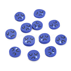 Handmade Polymer Clay Cabochons, Flat Round with Expression, Dark Blue, 9~10x1~2mm, about 5000pcs/1000g(CLAY-N006-94H)