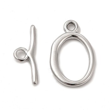 304 Stainless Steel Toggle Clasps, Oval, Stainless Steel Color, Oval: 21.5x14x2mm, Hole: 2mm, 13.5x9mm inner diameter, Bar: 19x7x2mm, hole: 2.5mm
