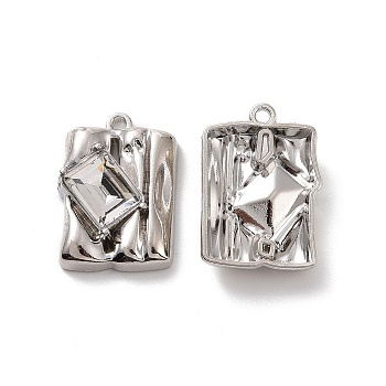 Rack Plating Alloy Glass Pendants, Cadmium Free & Lead Free & Nickle Free, Platinum Tone Rectangle Charms, Clear, 20x14x5mm, Hole: 1.2mm
