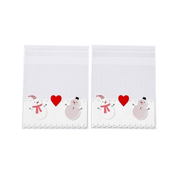 Christmas Theme Plastic Bakeware Bag, with Self-adhesive, for Chocolate, Candy, Cookies, Square, Ghost White, 130x100x0.2mm, about 100pcs/bag