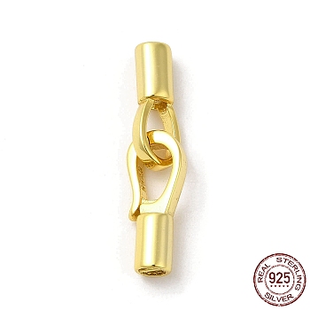 Rack Plating 925 Sterling Silver Fold Over Clasps, with 925 Stamp, Real 18K Gold Plated, Clasp: 12x4.5x3.5mm, Pin: 0.4mm, Clasp: 13.5x5x3.5mm, Pin: 0.5mm, Inner Diameter: 2mm