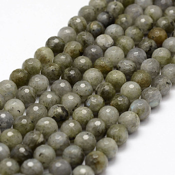 Faceted Natural Labradorite Beads Strands, Round, 8mm, Hole: 1mm, about 47pcs/strand, 14.9 inch