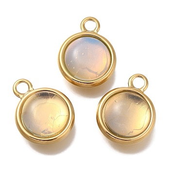 Opalite Pendants, Ion Plating(IP) 304 Stainless Steel Flat Round Charms, Real 18K Gold Plated, 20x15.5x8mm, Hole: 3mm