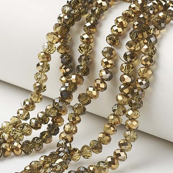 Electroplate Transparent Glass Beads Strands, Half Golden Plated, Faceted, Rondelle, Olive, 3.5x3mm, Hole: 0.4mm, about 123~127pcs/strand, 13.7~14.1 inch(35~36cm)