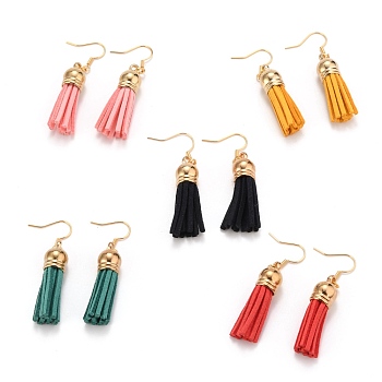 Faux Suede Tassel Earrings, with CCB Plastic Cord Ends and 304 Stainless Steel Earrings Hooks, Golden, Mixed Color, 52mm, Pin: 1mm
