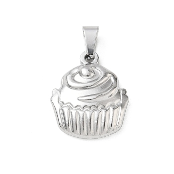 304 Stainless Steel Pendants, with 201 Stainless Steel Snap on Bails, Cupcake Charms, Stainless Steel Color, 22.5x18.5x4.5mm, Hole: 6.5x3.5mm