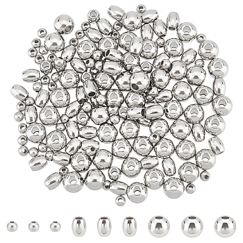 Unicraftale 304 Stainless Steel Beads, Mixed Shapes, Stainless Steel Color, 150pcs/box