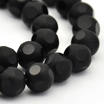 Frosted Glass Round Bead Strands, Black, 10mm, Hole: 1mm, about 35pcs/strand, 15.74 inch