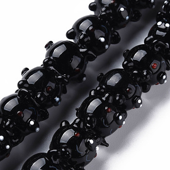 Handmade Bumpy Lampwork Beads Strands, Pig, Black, 14.5~15.5x14.5~15.5x17~18mm, Hole: 2mm, about 35pcs/strand, 17.13 inch(43.5cm)
