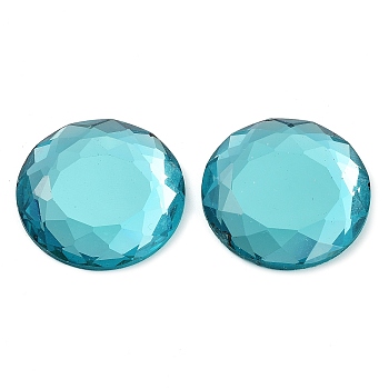 Glass Cabochons, Flat Back & Back Plated, Faceted, Half Round, Medium Turquoise, 25x4.5mm
