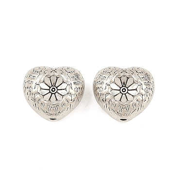 Tibetan Style Alloy Beads, Heart, Lead Free & Cadmium Free, Antique Silver, 13x14x8mm, Hole: 1.8mm