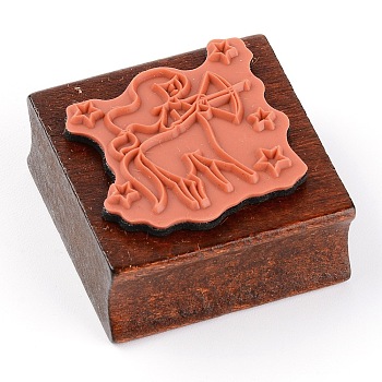 Wood DIY Stamps, with Rubber Constellation Pattern, DIY Handmade Soap Stamps, Photo Album Decor Stamps Accessories Tools, Sagittarius, 4.5x4.5x2.5cm, Signet: 38.5x37mm