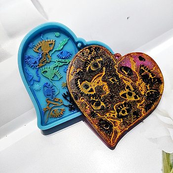 DIY Realistic Style Heart Pendant Food Grade Silicone Molds, Resin Casting Molds, for UV Resin & Epoxy Resin Craft Making, Deep Sky Blue, 72x70x7mm, Hole: 2.5mm, Inner Diameter: 62x65mm