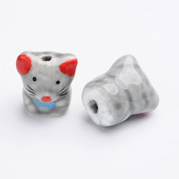 Handmade Porcelain Beads, Famille Rose Porcelain, Twelve Chinese Zodiac Signs, Mouse, 17x16x13mm, Hole: 2~3mm