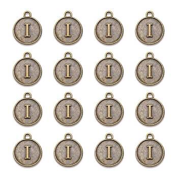 Alloy Pendant Cabochon Settings, For Enamel, Cadmium Free & Lead Free, Flat Round with Letter, Antique Bronze, Letter.I, 14x12x2mm, Hole: 1.5mm