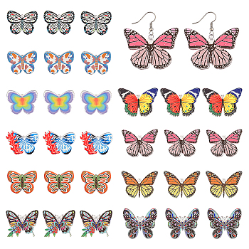 30Pcs 10 Styles Printed Acrylic Pendants, Butterfly, Mixed Color, 27~30.5x34.5~42.5x2~2.5mm, Hole: 1.4~1.7mm, 3pcs/style