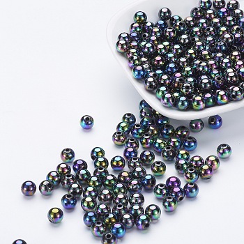 Eco-Friendly Poly Styrene Acrylic Beads, AB Color Plated, Round, Colorful, 8mm, Hole: 1mm, about 2000pcs/500g