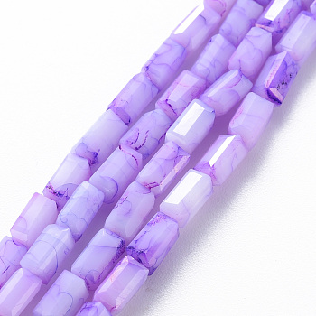 Opaque Baking Painted Crackle Glass Beads Strands, Cuboid, Faceted, Medium Orchid, 6.5x3.5x3.5mm, Hole: 1mm, about 60pcs/strand, 15.63 inch~15.75 inch(39.7cm~40cm)