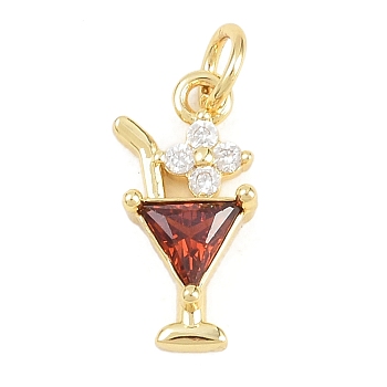 Brass Micro Pave Cubic Zirconia Pendants, Cocktail Glass Charms, Cadmium Free & Lead Free, Real 18K Gold Plated, 15.5x8x4mm, Hole: 3mm
