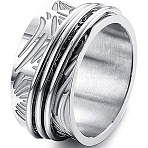 Retro Rotatable 304 Stainless Steel Finger Rings, Flower Pattern, Fidget Spinner Ring for Calming Worry Meditation, Stainless Steel Color, US Size 10(19.8mm)(FS-WG84C22-05)