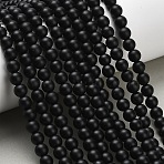Natural Black Onyx(Dyed & Heated) Beads Strands, Grade A, Frosted, Round, 6.5mm, Hole: 1.5mm, about 65pcs/strand, 14.76''(37.5cm)(G-Z024-01B-6mm)