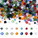 400Pcs 16 Styles Imitation 5301 Bicone Beads, Transparent Glass Faceted Beads, Mixed Color, 4~6x3~5mm, Hole: 1~1.3mm(GLAA-YW0005-35)
