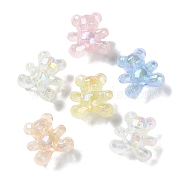 Luminous Rainbow Iridescent Plating Transparent Acrylic Beads, Glow in the Dark Glitter Beads, Faceted, Bear, Mixed Color, 18x17x11.5mm, Hole: 2mm(PACR-C007-03)