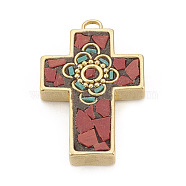 Handmade Indonesia Pendants, with Unplated Brass Findings, Cross, Red, 36x23x6mm, Hole: 3mm(X-IPDL-N001-22)