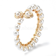 Shell Pearl Open Cuff Ring, Copper Wire Wrapped Ring, Light Gold, Inner Diameter: 20mm(RJEW-TA00102)