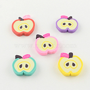 Handmade Apple Polymer Clay Cabochons, Mixed Color, 10~12x10~11x1~2mm(X-CLAY-R060-67A)