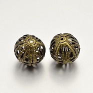 Round Iron Filigree Beads, Filigree Ball, Antique Bronze, 16mm, Hole: 1mm(X-IFIN-N3285-05AB-16mm)