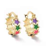 Colorful Enamel Star Wrap Hoop Earrings, Brass Jewelry for Women, Golden, 19x16.5x7mm, Pin: 0.5x2mm(EJEW-I280-08G)