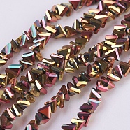 Electroplate Glass Beads Strands, Full Plated, Faceted, Triangle, Rose Gold Plated, 4.5x5x6mm, Hole: 1mm, about 100pcs/strand, 13.7 inch(35cm)(EGLA-J146-6mm-FP01)