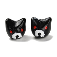 Handmade Lampwork Beads, with Enamel, Dog, Black, 14~14.5x14.5x14~14.5mm, Hole: 1.4mm(LAMP-I028-02A)