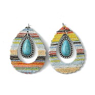 Teardrop Alloy & Synthetic Turquoise & Imitation Leather Big Pendants, with Iron Jump Ring, Gold, 53x39.5x6.5mm, Hole: 5mm(FIND-G069-03P-01)