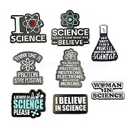 8Pcs 8 Style Science Theme Word Enamel Pin, Gunmetal Alloy Badge for Backpack Clothes, Mixed Color, 18~35x23~35.5x1.5mm, Pin: 0.1mm, 1Pc/style(JEWB-SC0001-31)