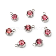 201 Stainless Steel Rhinestone Charms, October Birthstone Charms, Flat Round, Stainless Steel Color, Rose, 8.5x6x3mm, Hole: 1.5mm(STAS-S068-10)
