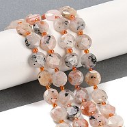 Natural Sunstone Beads Strands, Faceted Pentagonal Cut, Flat Round, with Seed Beads, 10~10.5x5~6mm, Hole: 1mm, about 32~33pcs/strand, 15.75''(40cm)(G-C116-A69-01)