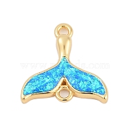 Brass & Synthetic Opal Whale Tail Connector Charms, Long-Lasting Plated, Rack Plating, Lead Free & Cadmium Free, Deep Sky Blue, Real 18K Gold Plated, 14x14.5x2mm, Hole: 1.4mm(KK-I723-46G)