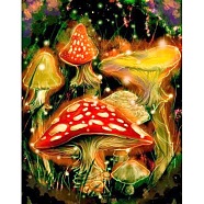 Mushroom DIY Diamond Painting Kit, Including Resin Rhinestones Bag, Diamond Sticky Pen, Tray Plate and Glue Clay, Yellow, 400x300mm(PW-WG28405-02)