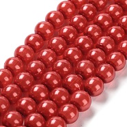 Baking Painted Pearlized Glass Pearl Round Bead Strands, Crimson, 8mm, Hole: 1mm, about 116pcs/strand, 31.89''(81cm)(HY-XCP0001-13C)
