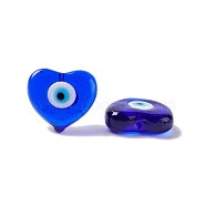 Handmade Evil Eye Lampwork Beads, Half Drilled, Heart, Blue, 16~16.5x17.5~18x5.5~6mm, Hole: 1mm(LAMP-F025-07A)