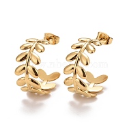 Ion Plating(IP) 304 Stainless Steel Stud Earrings for Women, Leaf, Golden, 20x23x10mm, Pin: 0.7mm(STAS-A057-13G)